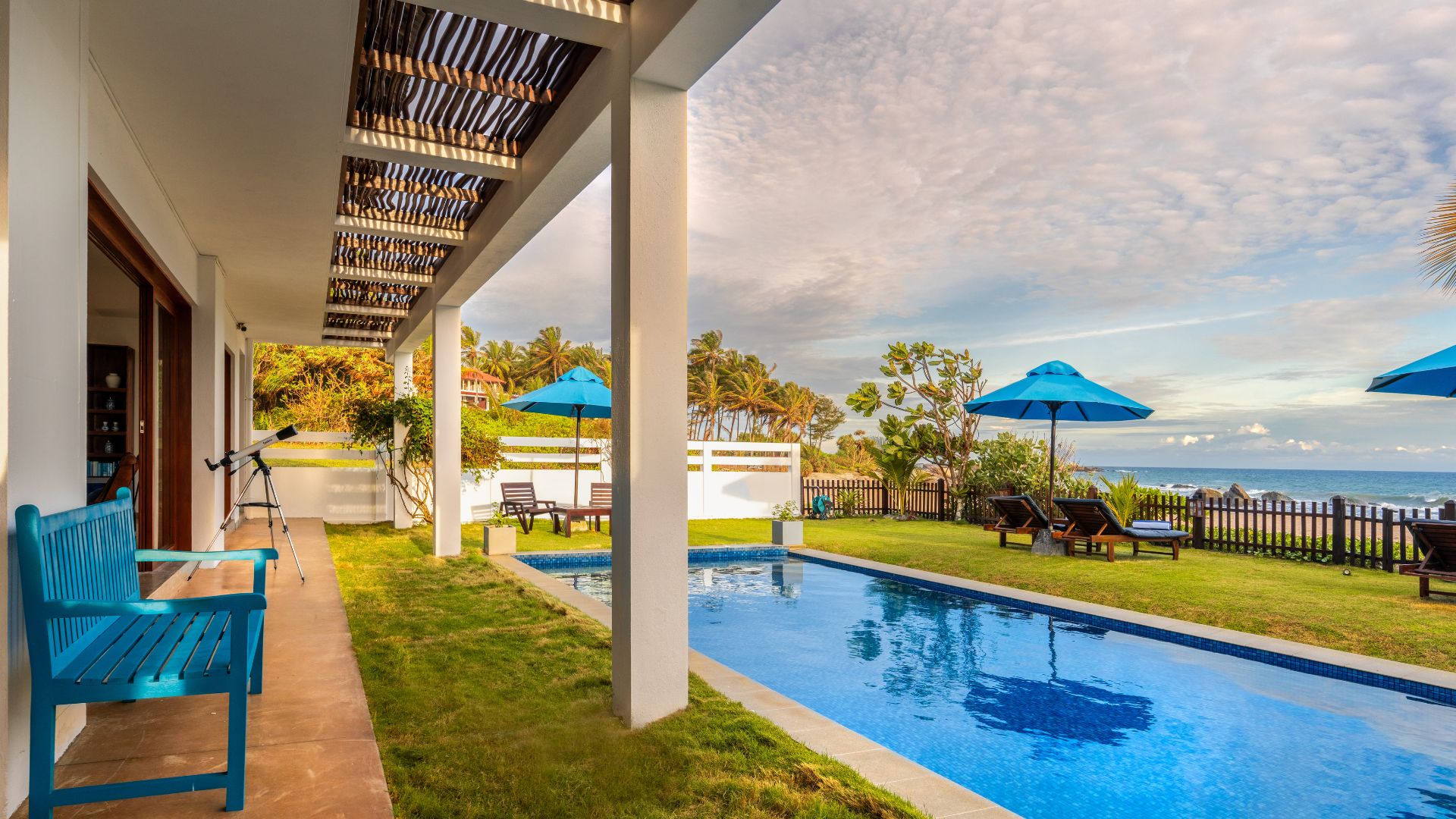 Pool and beach view at Villa Tanderra Tangalle Sri Lanka